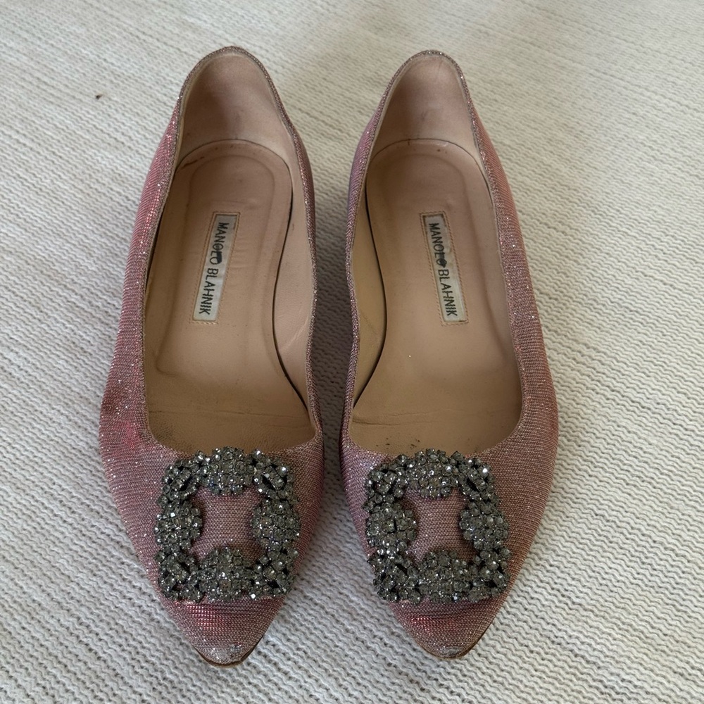 Manolo Blahnik Hangisi Flats - pink iridescent beautiful
